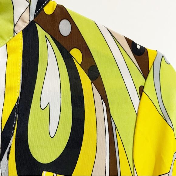 Citrine Women medium Yellow Abstract Art To Wear Half Sleeve Button Front Blouse - Picture 4 of 5